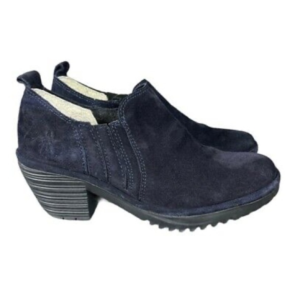 Fly London Wate Slip-On Ankle Booties in Midnight Blue Suede